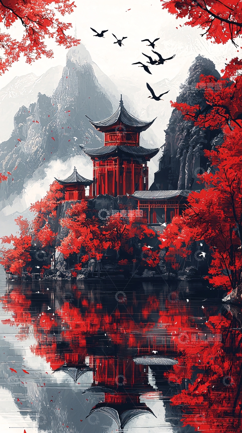 高清大图下载【趣麦麦图】红色古风建筑