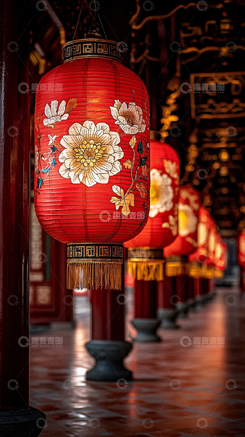 高清大图下载【趣麦麦图】红色花纹灯笼
