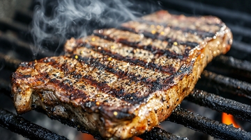 烤架上滋滋作响的牛排