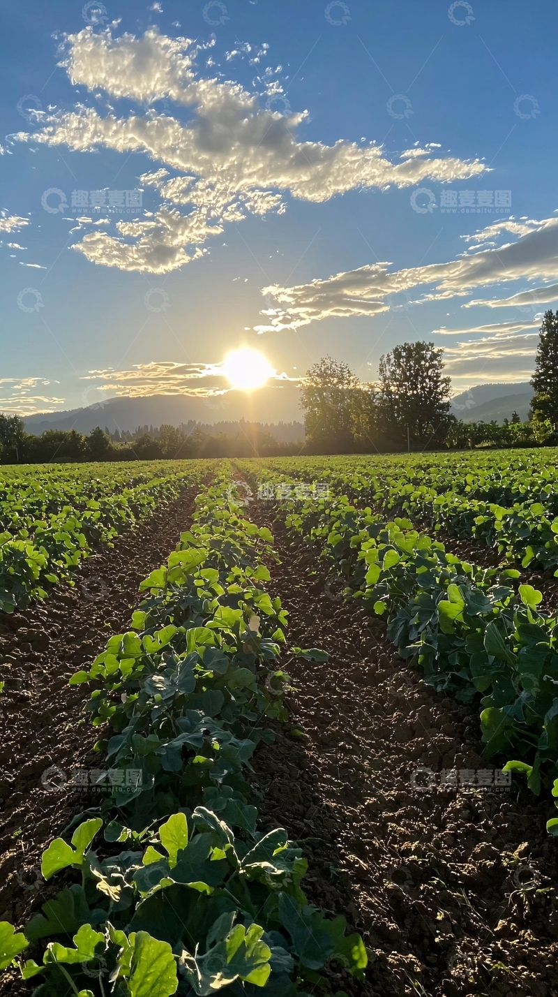 高清大图下载【趣麦麦图】田野日落