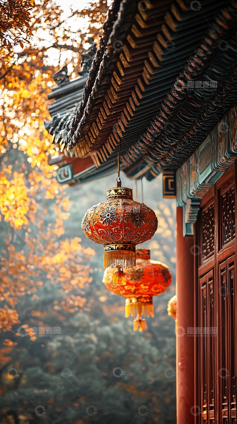 高清大图下载【趣麦麦图】秋日古建红灯笼
