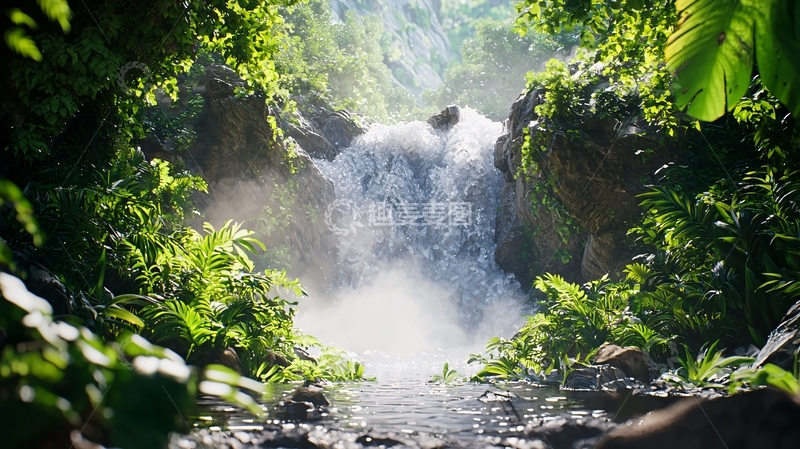 高清大图下载【趣麦麦图】热带雨林瀑布