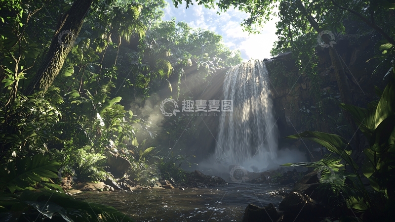 高清大图下载【趣麦麦图】热带雨林瀑布景观