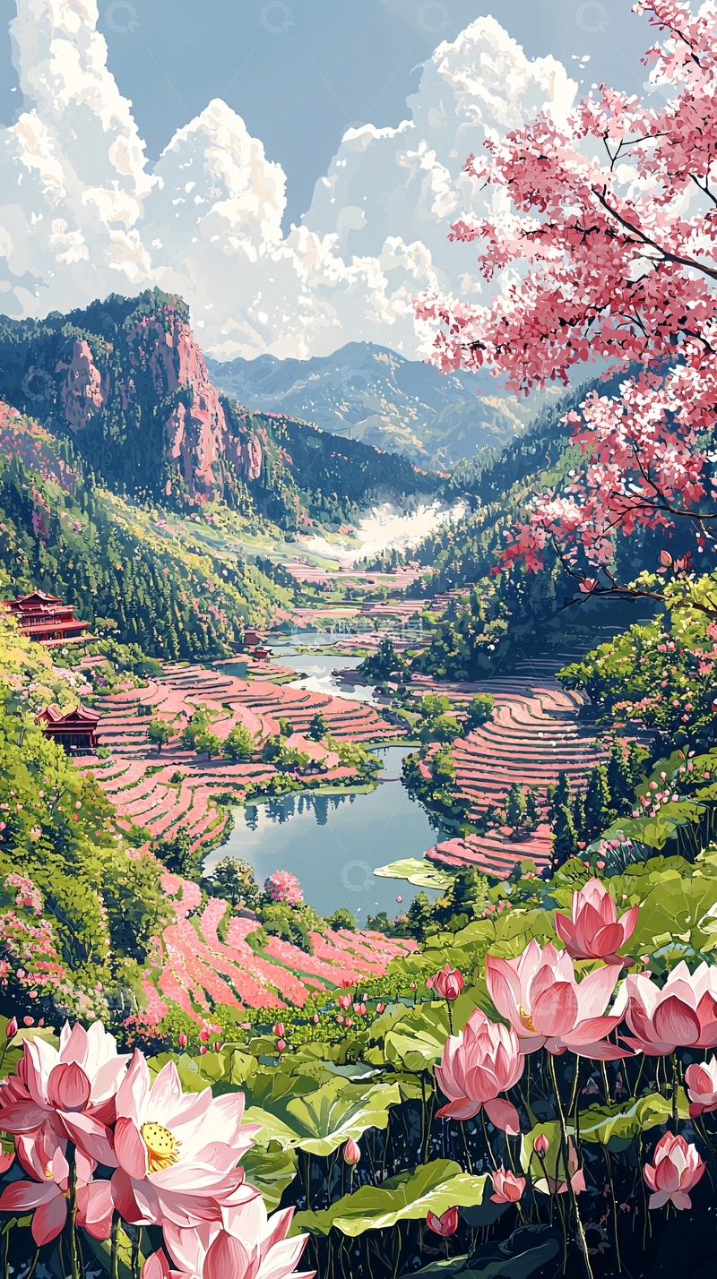 高清大图下载【趣麦麦图】山清水秀的田园风光