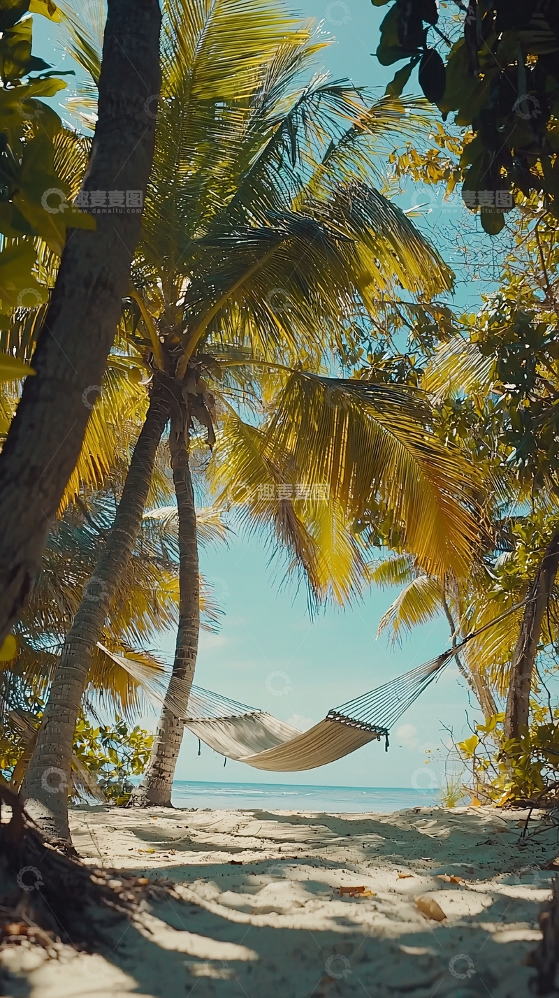 高清大图下载【趣麦麦图】热带海滩吊床