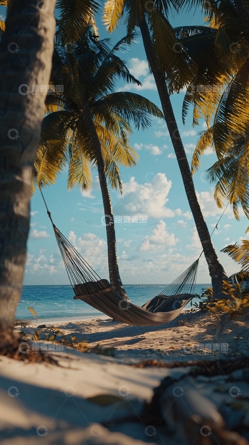 高清大图下载【趣麦麦图】海滩吊床椰林风景