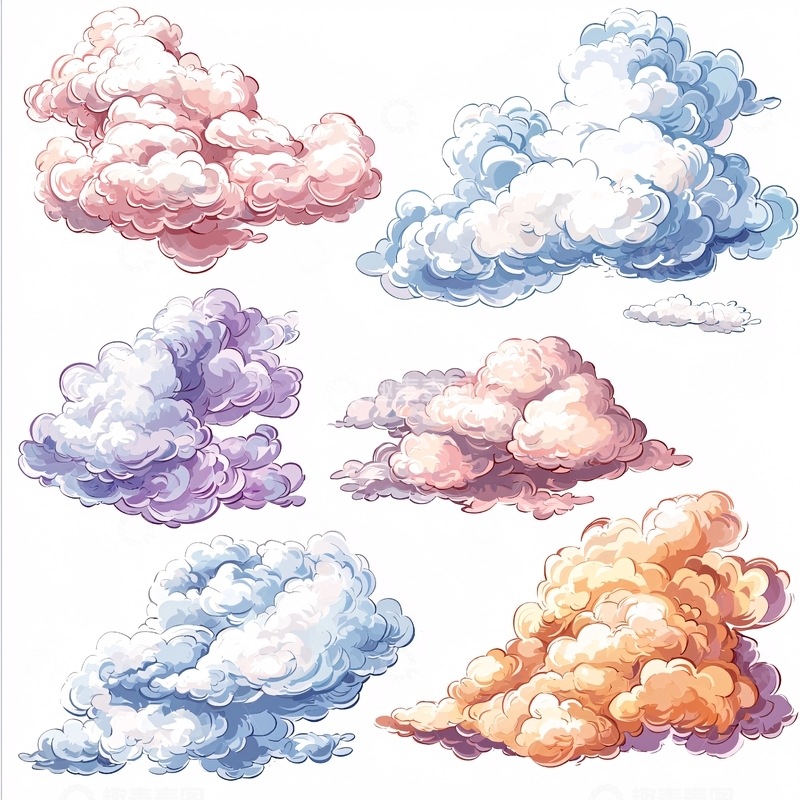 高清大图下载【趣麦麦图】手绘彩色云朵素材