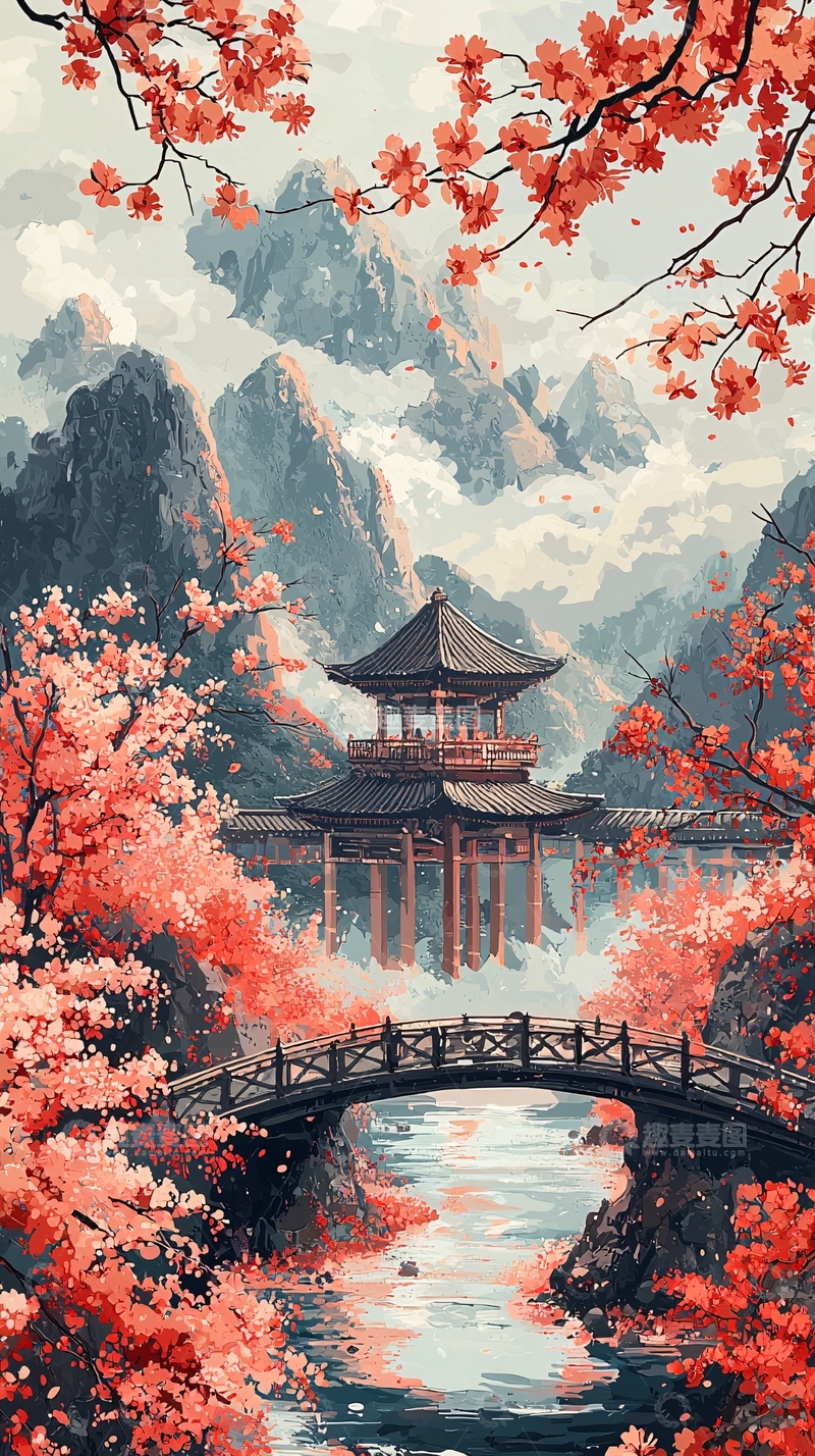 高清大图下载【趣麦麦图】水墨风桃花源仙境