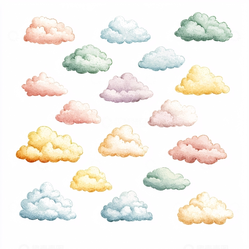 高清大图下载【趣麦麦图】水彩彩色云朵素材
