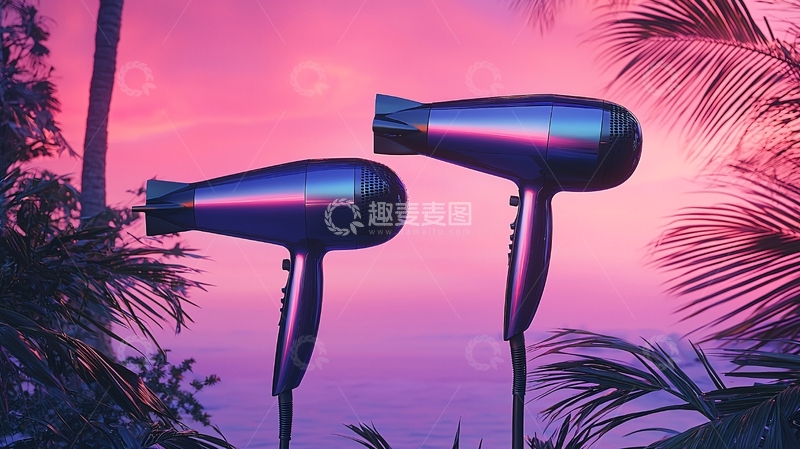 高清大图下载【趣麦麦图】浪漫海滩吹风机