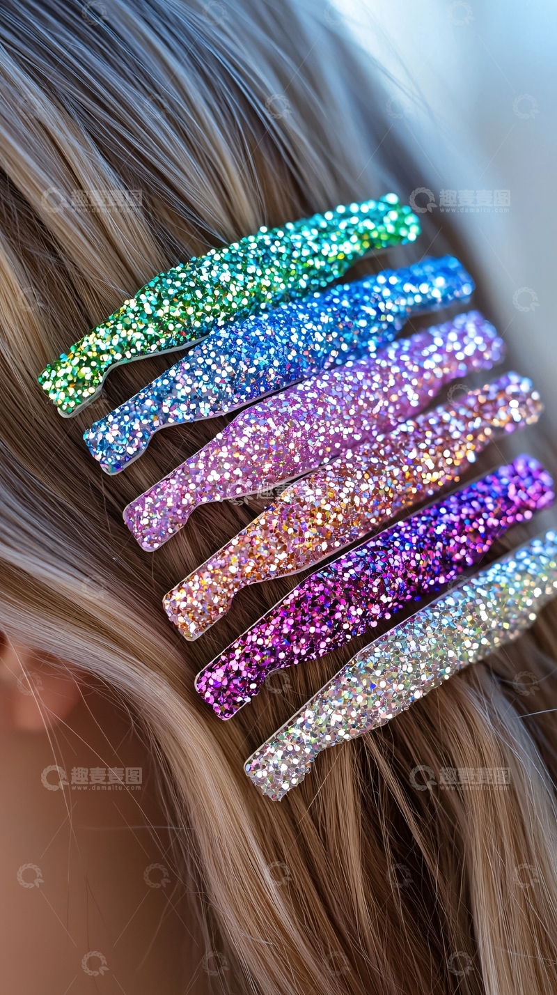 高清大图下载【趣麦麦图】闪亮彩虹亮片发夹