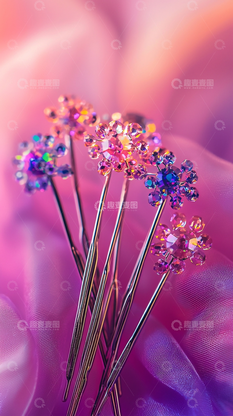 高清大图下载【趣麦麦图】粉色背景水晶发夹