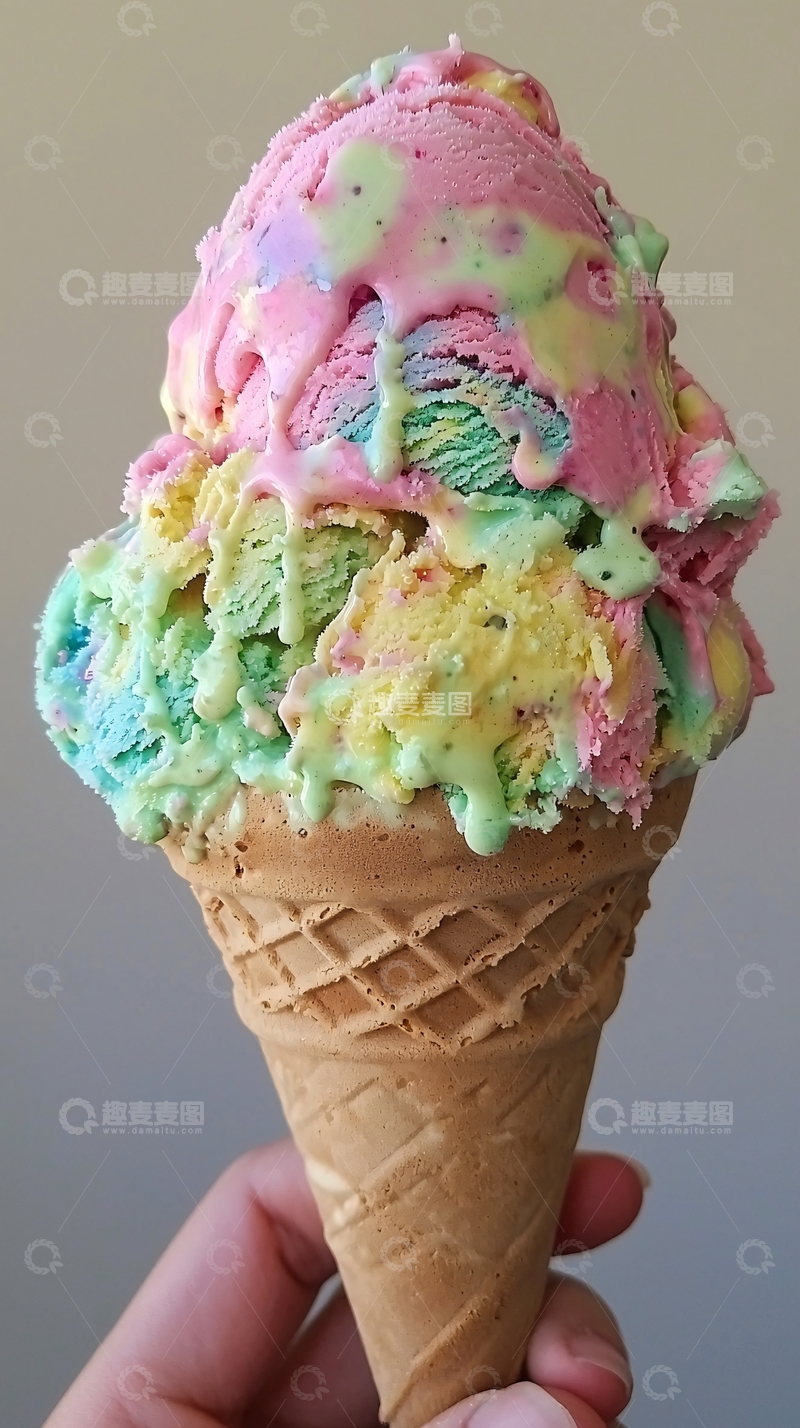 高清大图下载【趣麦麦图】彩虹冰淇淋甜筒