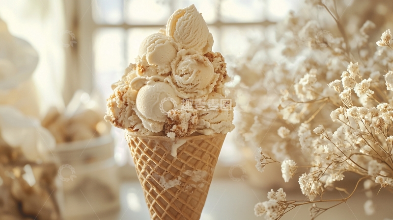 高清大图下载【趣麦麦图】香甜可口的焦糖冰淇淋