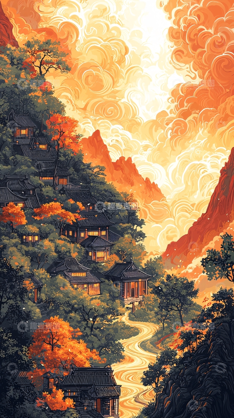 高清大图下载【趣麦麦图】山间村落