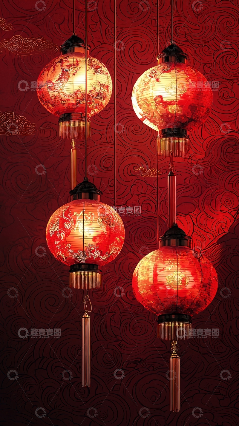 高清大图下载【趣麦麦图】红色灯笼高挂喜庆氛围浓厚