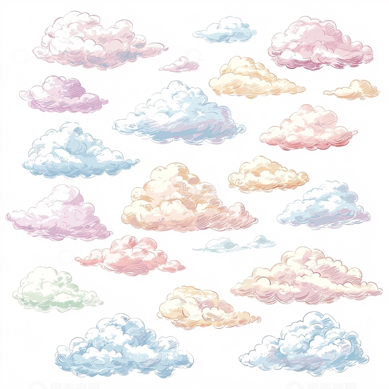 高清大图下载【趣麦麦图】彩色手绘云朵素材