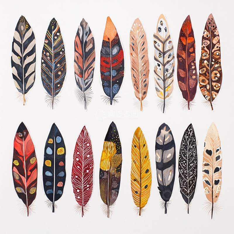 高清大图下载【趣麦麦图】手绘彩色羽毛