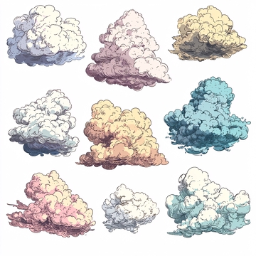 手绘彩色云朵素材