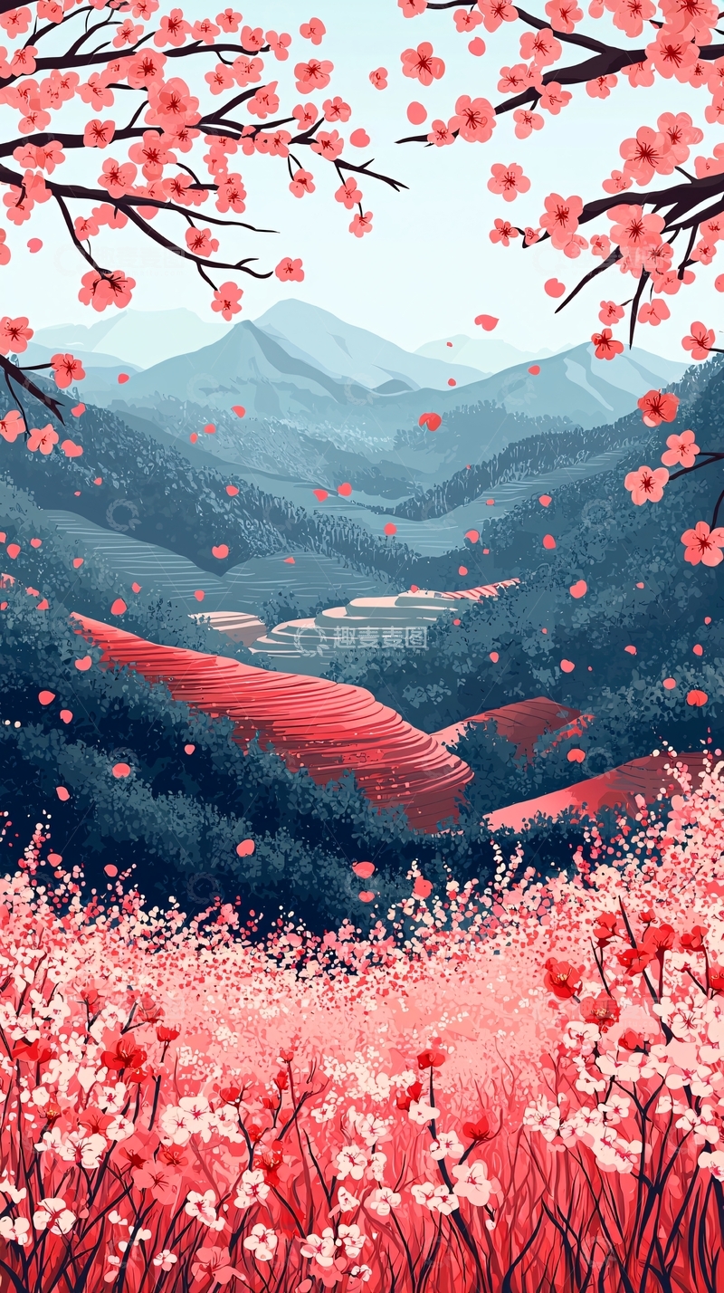 高清大图下载【趣麦麦图】粉色花瓣山谷