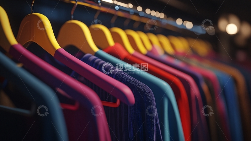 高清大图下载【趣麦麦图】彩色衣物挂在衣架上