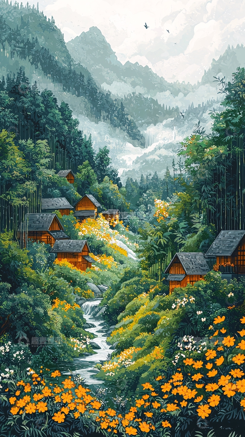高清大图下载【趣麦麦图】山间小屋的宁静