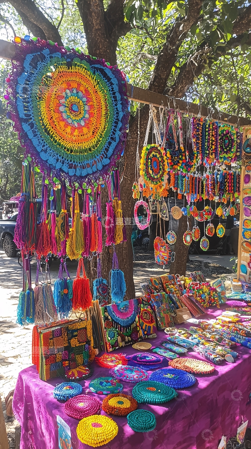 高清大图下载【趣麦麦图】彩色编织饰品摊位