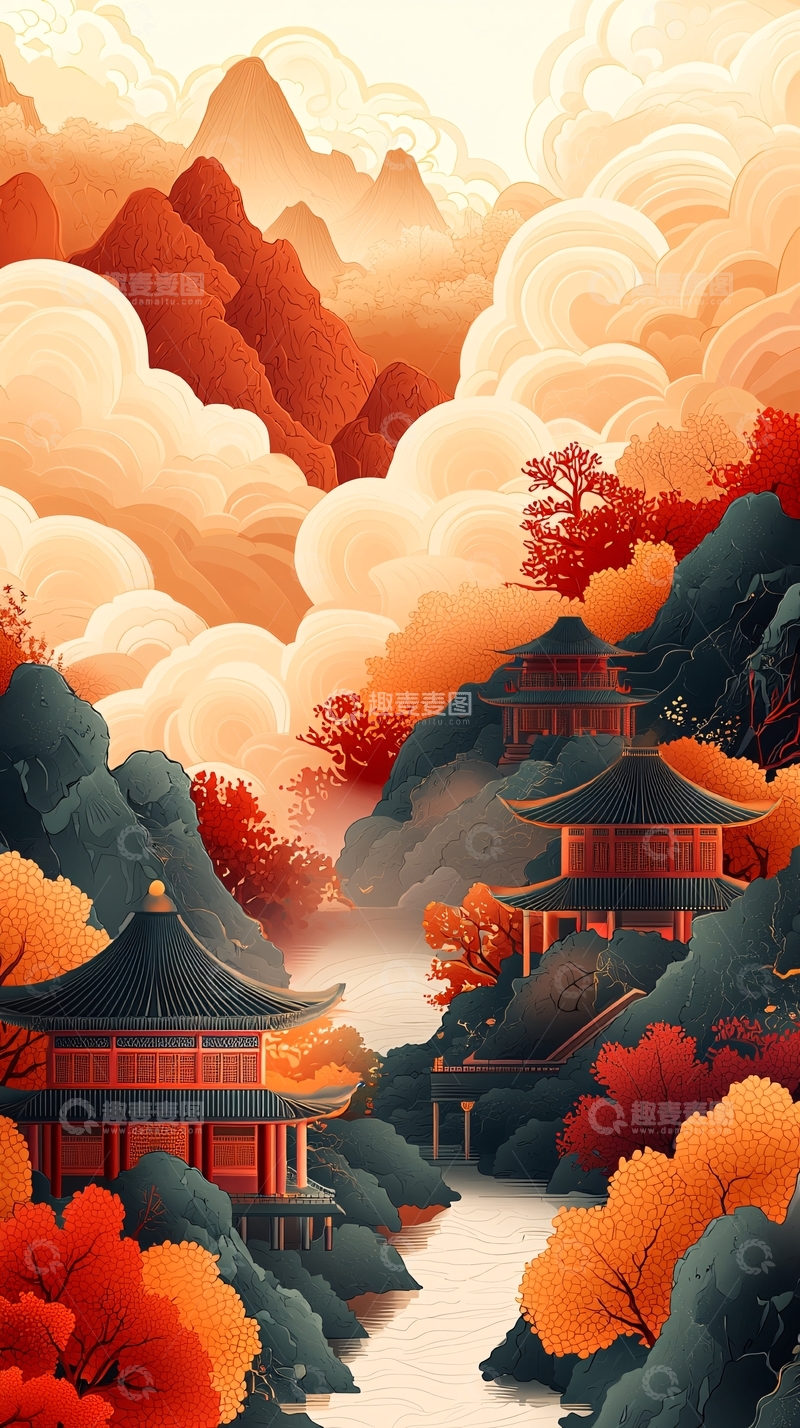 高清大图下载【趣麦麦图】水墨山水画466