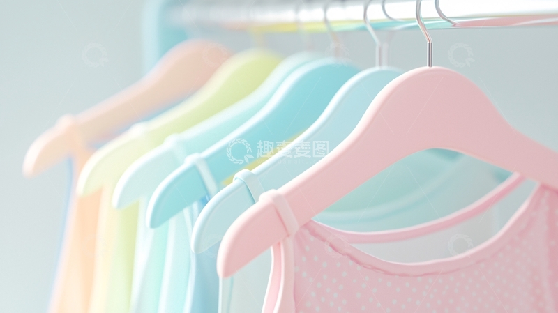 高清大图下载【趣麦麦图】衣架上挂着浅色系衣服