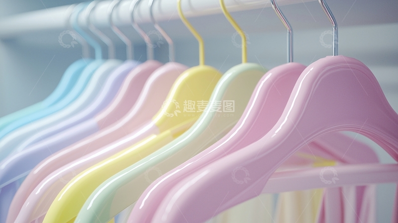 高清大图下载【趣麦麦图】衣柜里色彩柔和的衣架