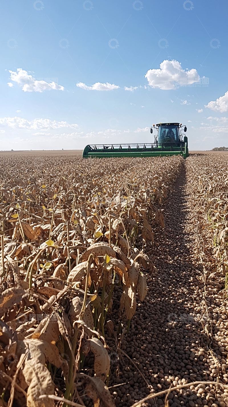 高清大图下载【趣麦麦图】秋收大豆收获机作业