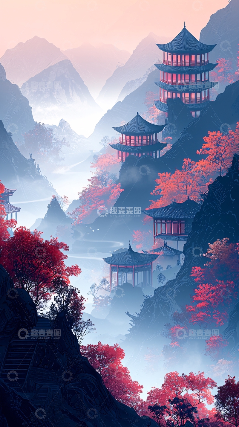 高清大图下载【趣麦麦图】水墨山水画467