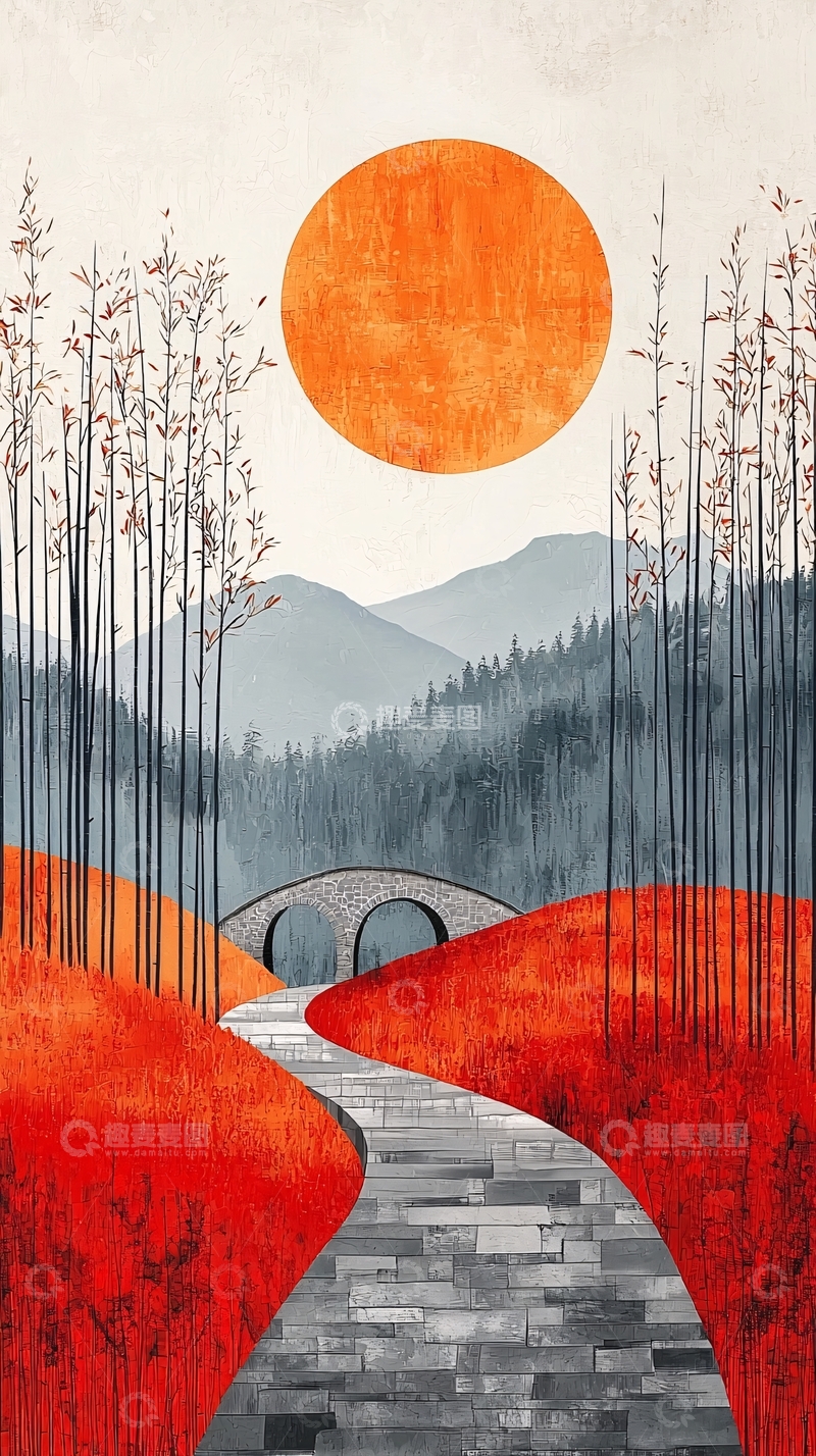 高清大图下载【趣麦麦图】山间小路红日当空