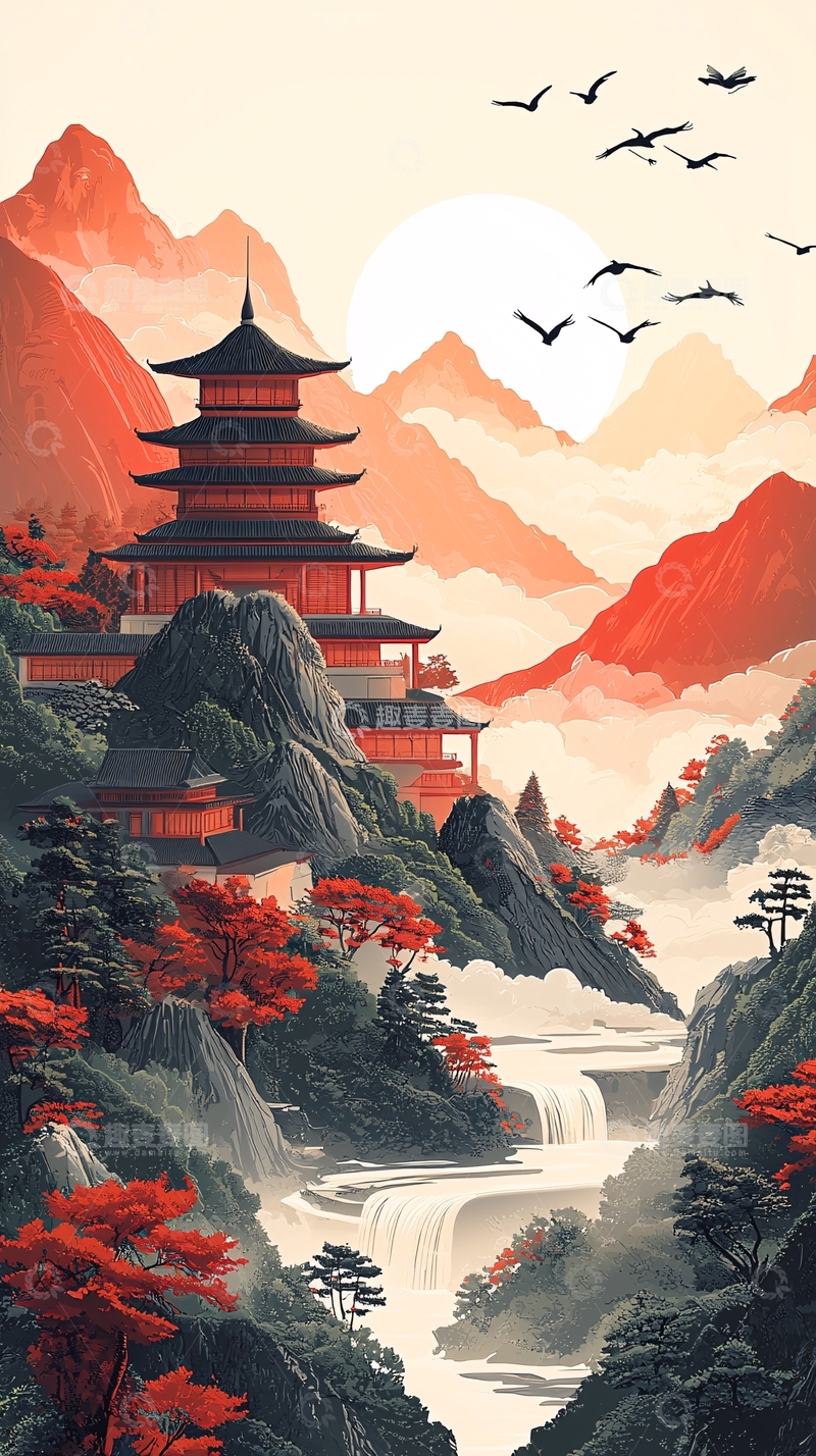 高清大图下载【趣麦麦图】日式山水画