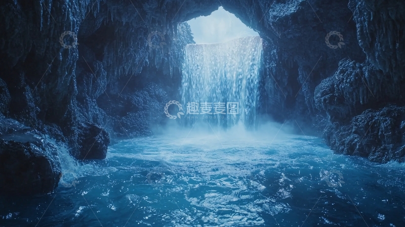 高清大图下载【趣麦麦图】-冰川洞穴瀑布