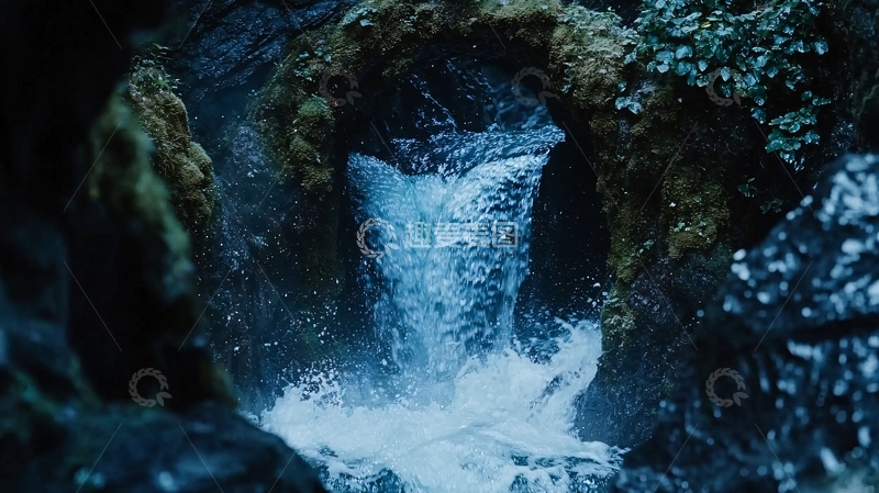 高清大图下载【趣麦麦图】暗蓝瀑布石拱自然景观
