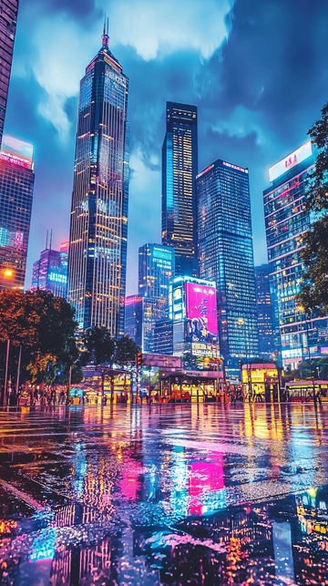 夜景都市雨景