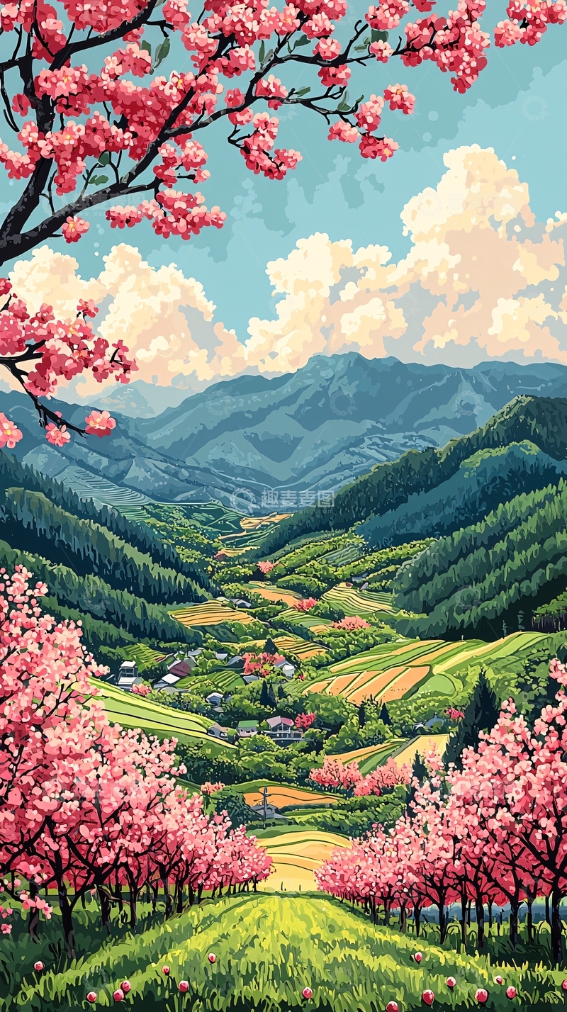 高清大图下载【趣麦麦图】粉色樱花盛开的山谷