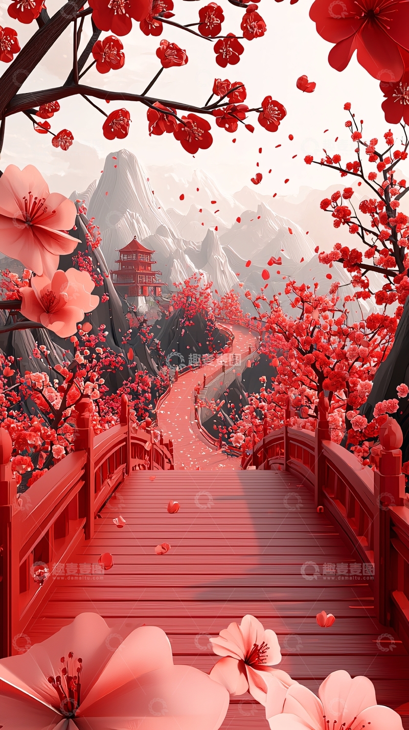 高清大图下载【趣麦麦图】红色山水