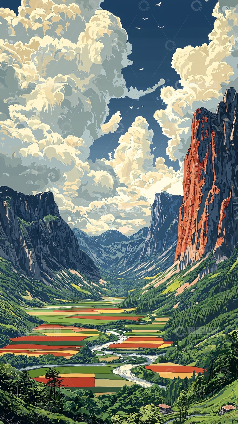 高清大图下载【趣麦麦图】壮丽山谷与天空白云