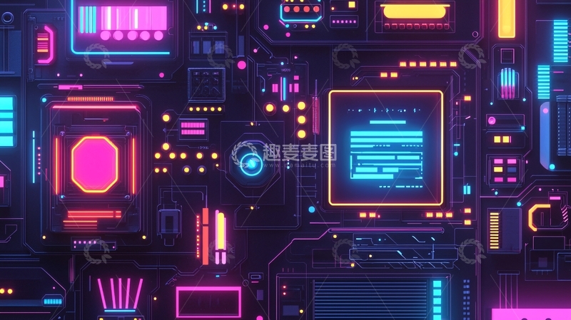 高清大图下载【趣麦麦图】霓虹灯科技感电路板