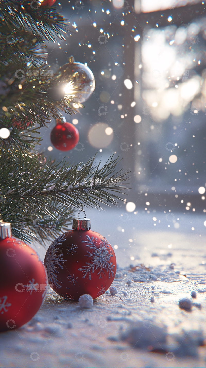 高清大图下载【趣麦麦图】圣诞树下红球