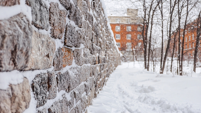 高清大图下载【趣麦麦图】冬季雪景石墙
