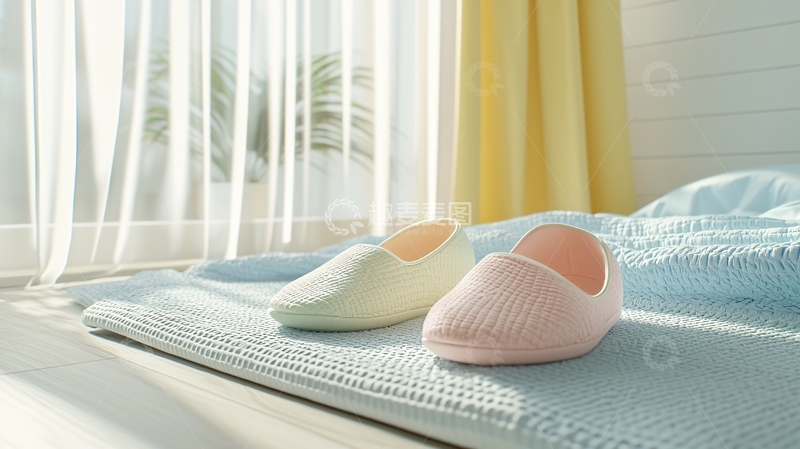 高清大图下载【趣麦麦图】床边两双家居拖鞋