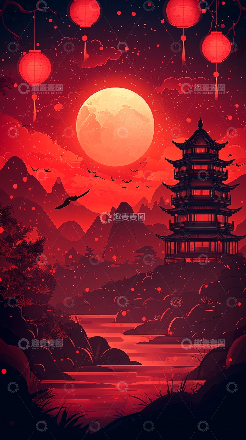 高清大图下载【趣麦麦图】红色调中国风夜景