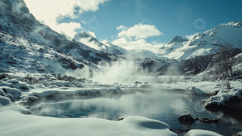 高清大图下载【趣麦麦图】冰川融水蒸汽弥漫的雪山