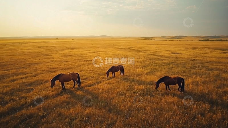 高清大图下载【趣麦麦图】草原上的三匹马