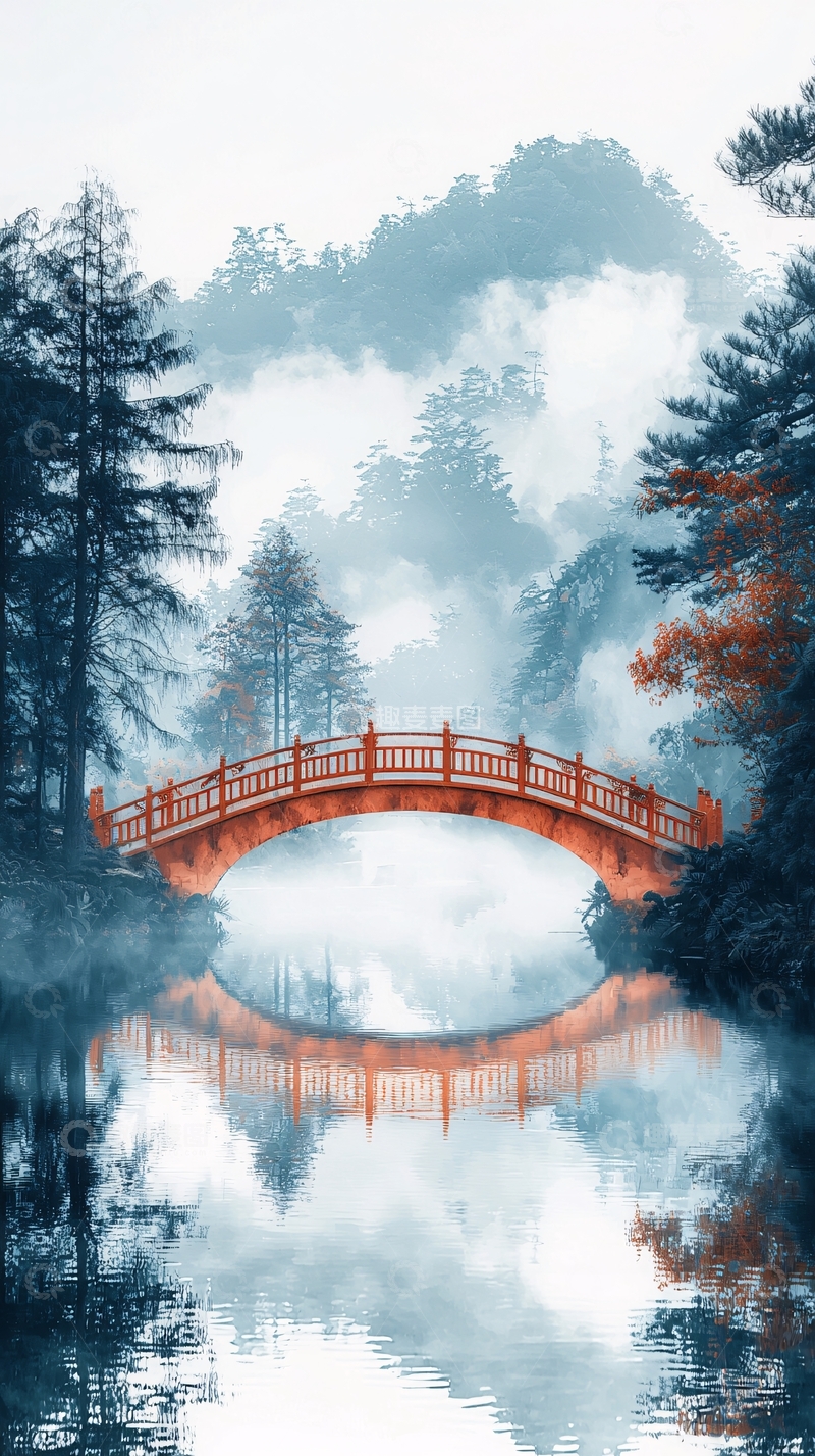 高清大图下载【趣麦麦图】雾气缭绕的桥梁