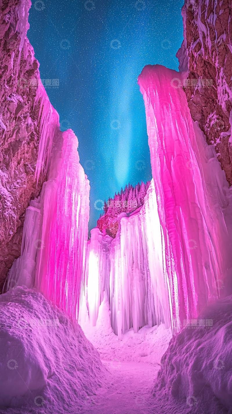 高清大图下载【趣麦麦图】粉色冰瀑