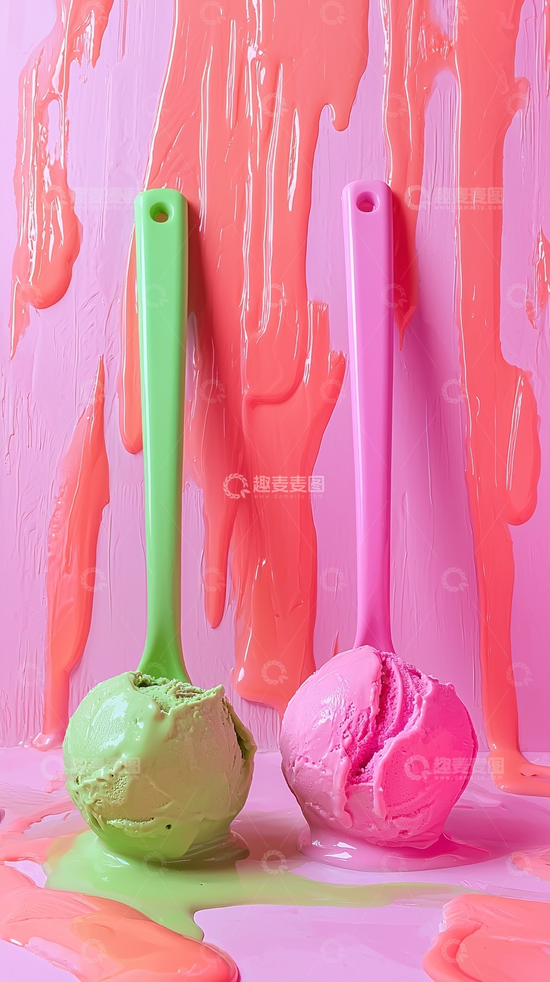 高清大图下载【趣麦麦图】冰淇淋勺子粉色绿色